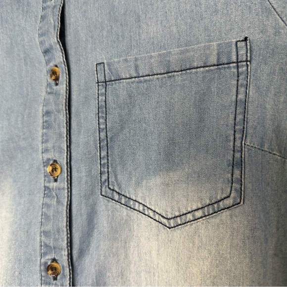 Denim Chambray Cold Shoulder Button Down Shirt, Size small - Picture 5 of 14